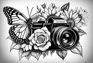 Butterfly, sunflower, camera, book,  flower rose tattoo idea
