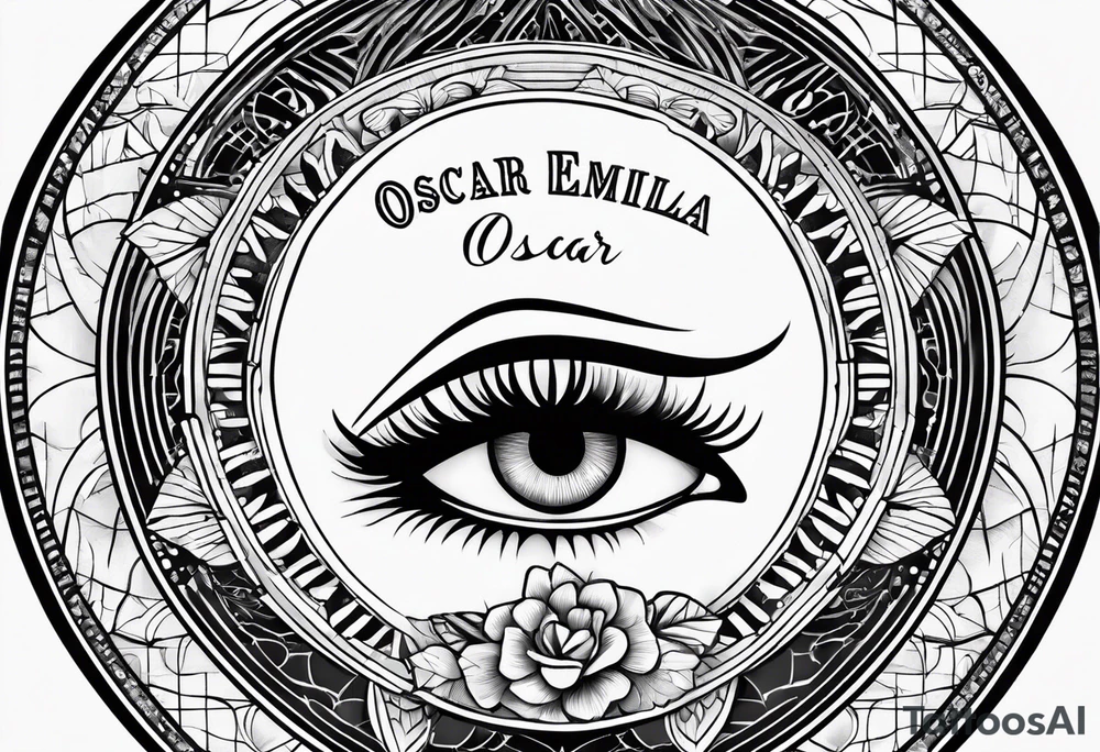 circle with the text Oscar Embla Emil tattoo idea