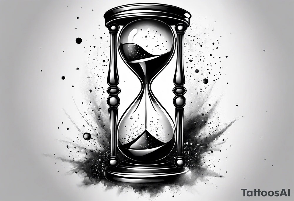 Hourglass with star stuff and cosmic dust exploding from the top and bottom of the hourglass. Long tattoo to fit on the forearm tattoo idea