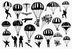 man parachute and shooting guns tattoo idea