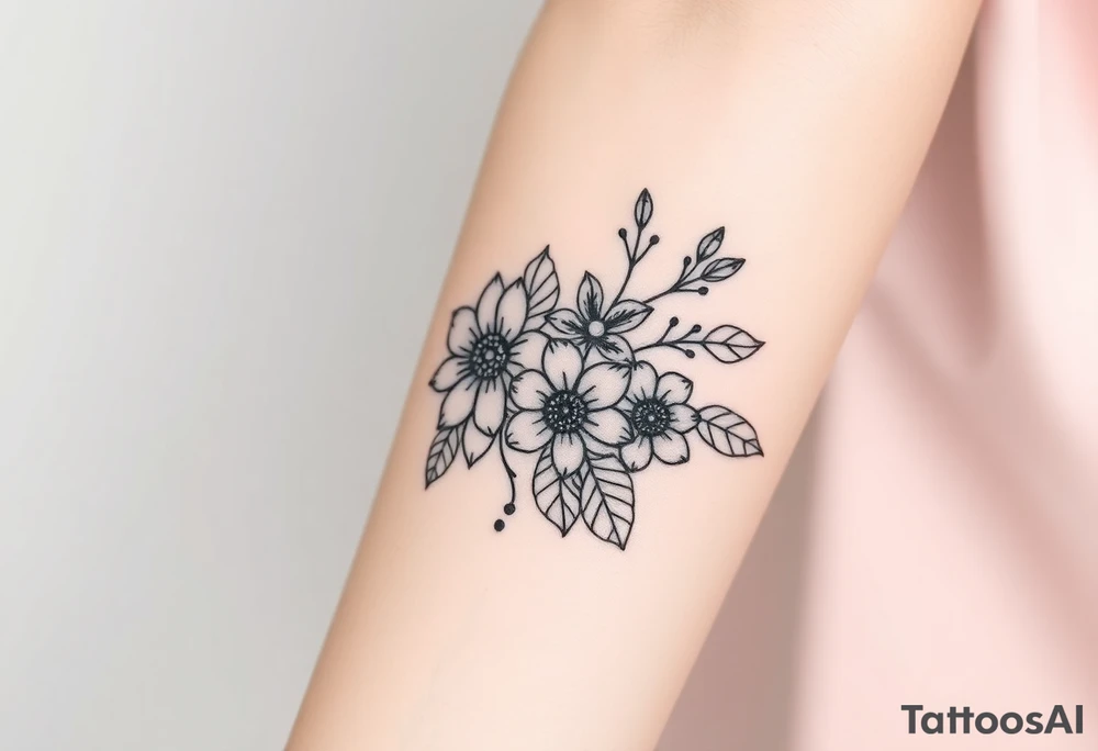 floral composition with japanese vibe, mutiple ornemental patern and leaf tattoo idea