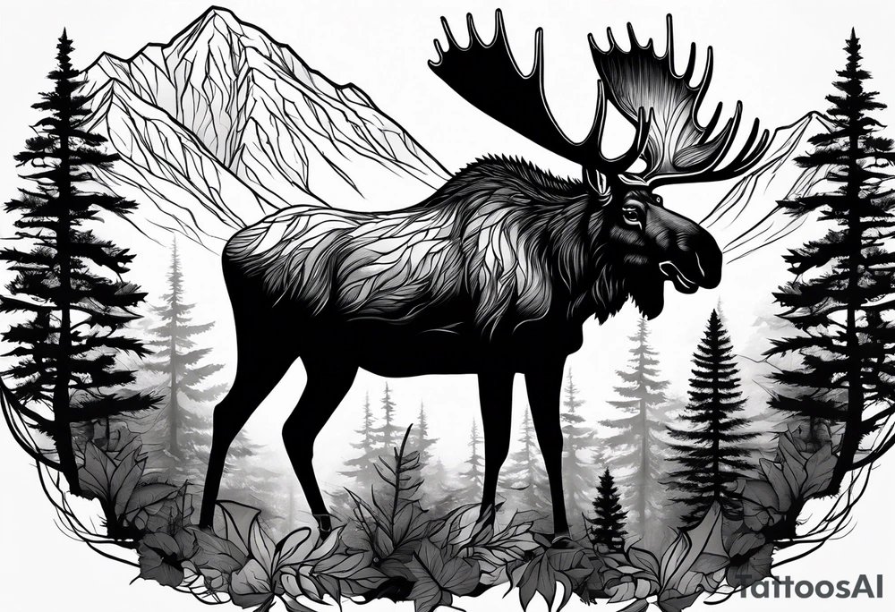 moose mountain forest tattoo idea