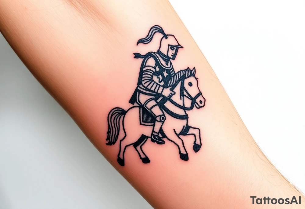 medieval woodcut knight on a childs hobby horse toy tattoo idea