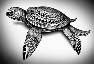 Full Polynesian tribal sleeve with turtle on top tattoo idea