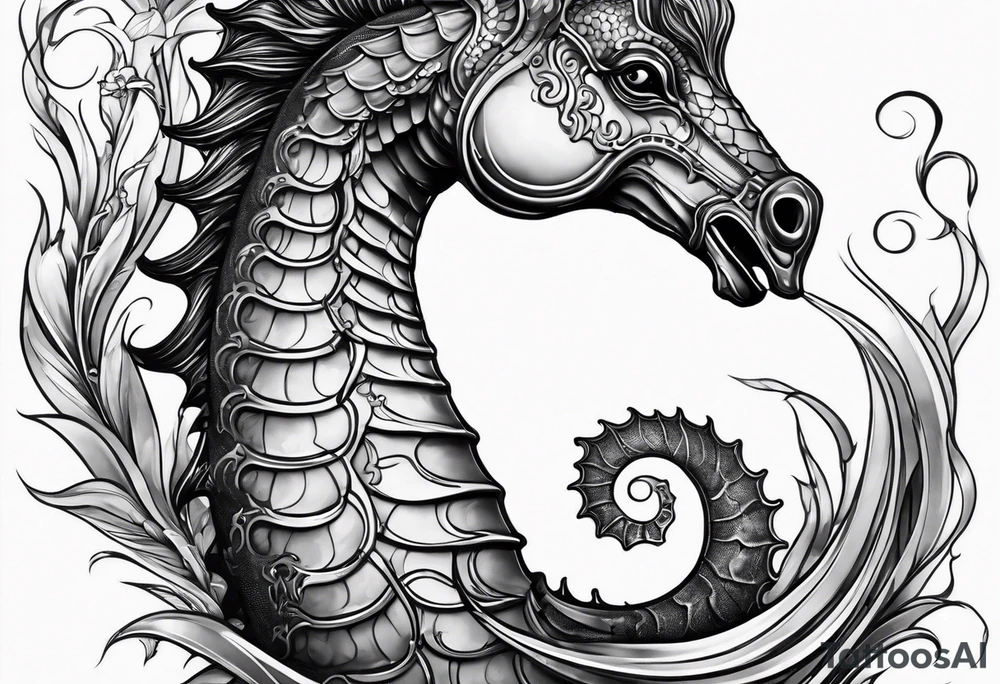 Seahorse side profile big evil tattoo idea