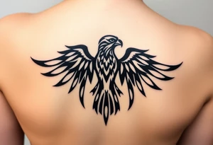 tribal hawk silhouette on below of knee cap tattoo idea