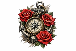 a compass,anchor,roses. tattoo idea
