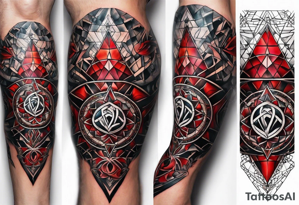 Daniel Silva Knee tattoo with tints of red and sacred geometry tattoo idea