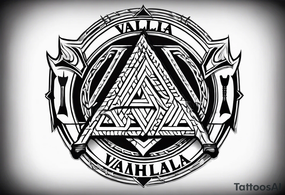 Valhalla steps shield sword axe Valknut barbed wire tattoo idea