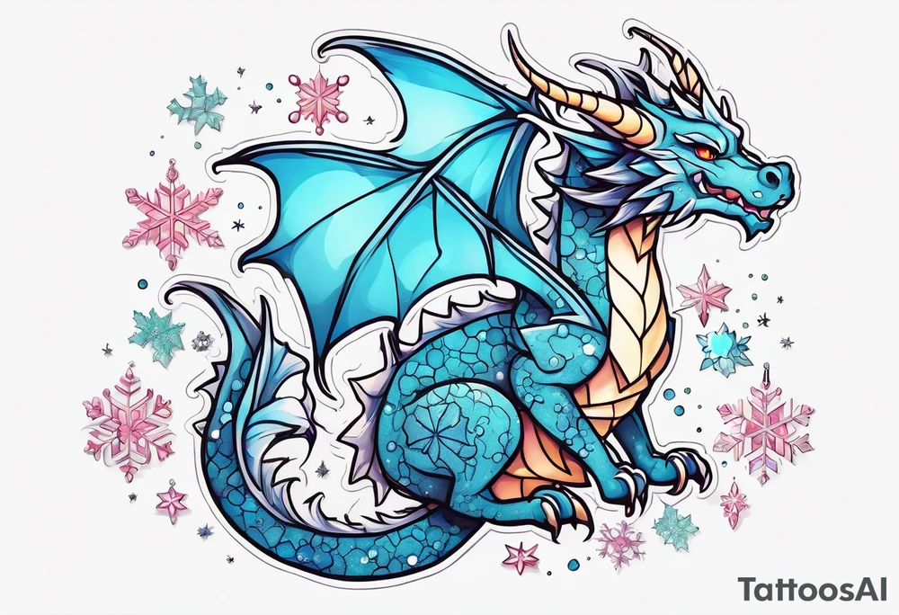 Constellation, kawaii dragon, snowflake tattoo idea
