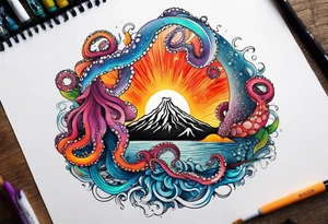 Octopus, volcano erupting tattoo idea