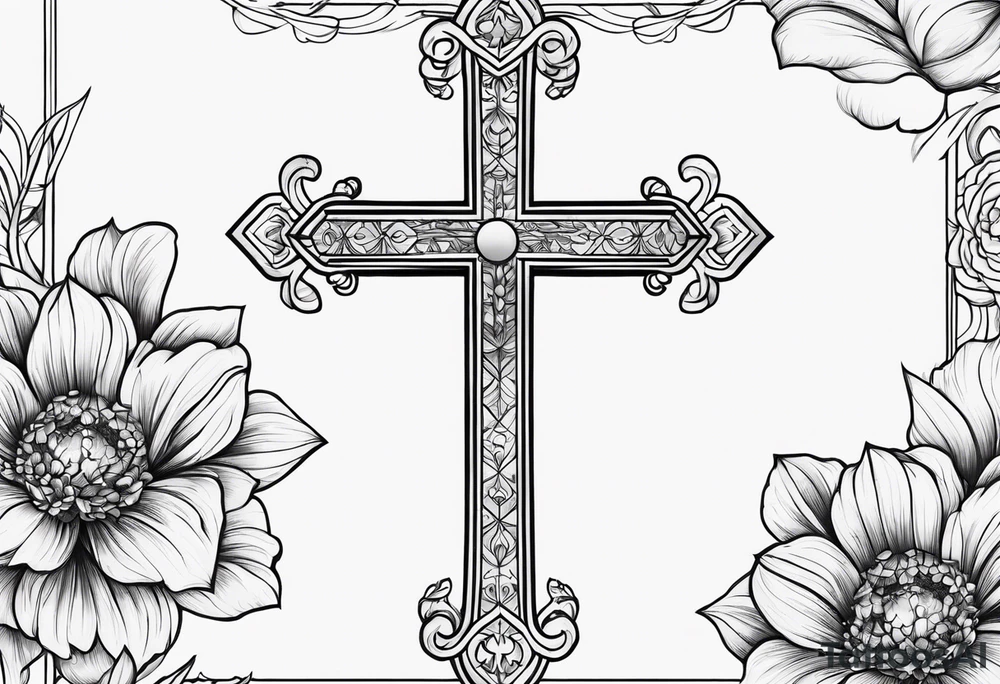 Cross, flowers, zoomed-out tattoo idea