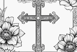 Cross, flowers, zoomed-out tattoo idea