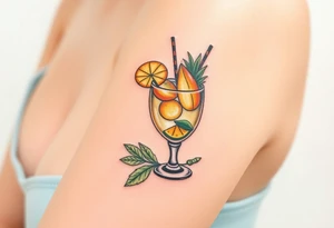 Fun island vacation cocktail in short glass with fun garnishes tattoo idea