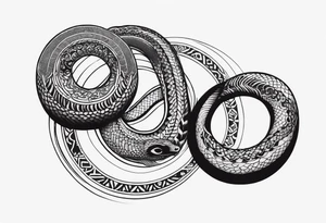 Snake tattoo for placement down the spine with the head positioned at the bottom to symbolise a journey of healing with a slight incorporation of yin yang tattoo idea