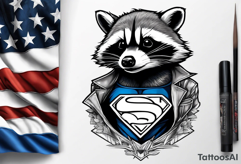 raccoon wearing a Superman t-shirt tattoo idea