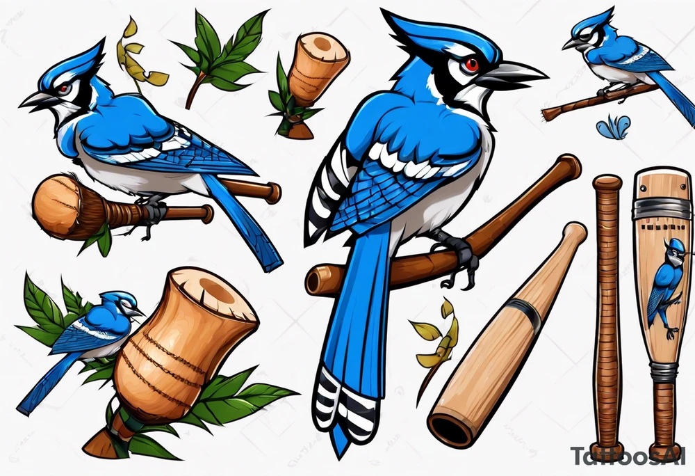bluejay with cricket bat tattoo idea