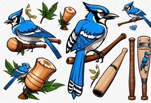 bluejay with cricket bat tattoo idea