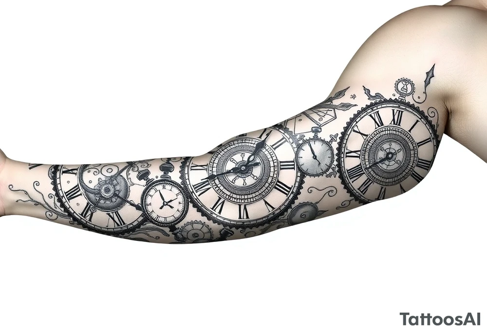 vintage roman numerals within ornate clockwork mechanism tattoo idea