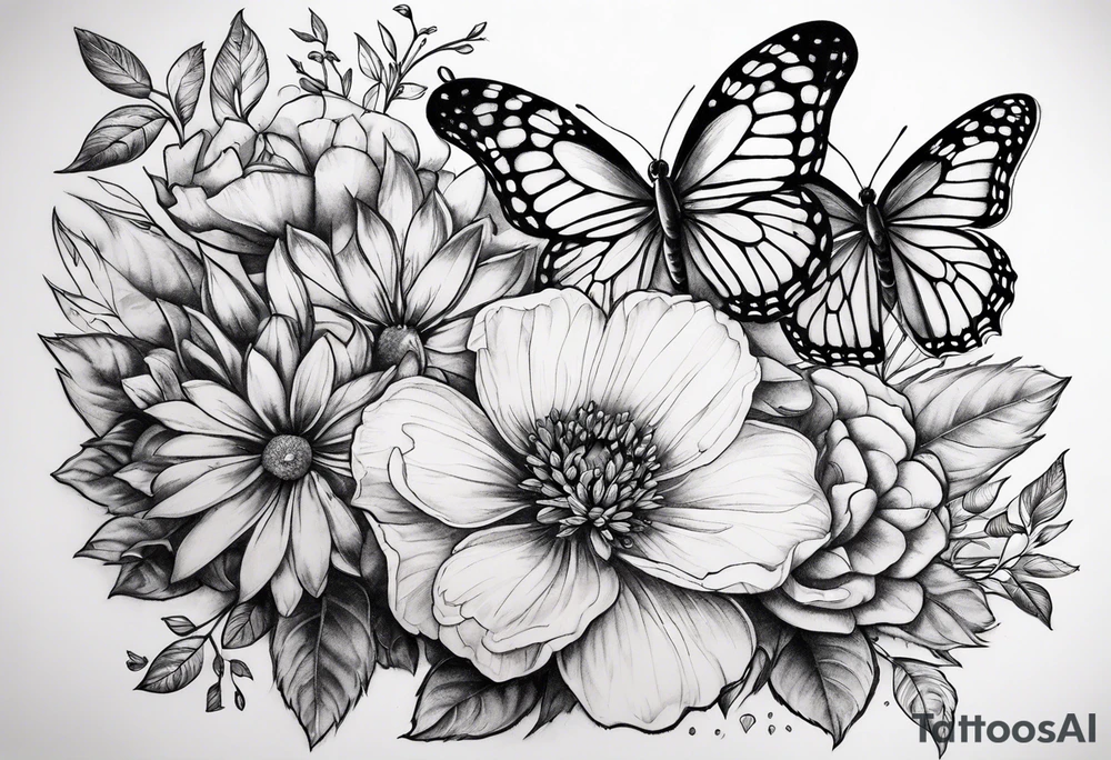 Flowers with "Ruby" and butterflies around it tattoo idea Flowers with "Ruby" and butterflies around it tattoo idea