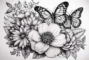 Flowers with "Ruby" and butterflies around it tattoo idea