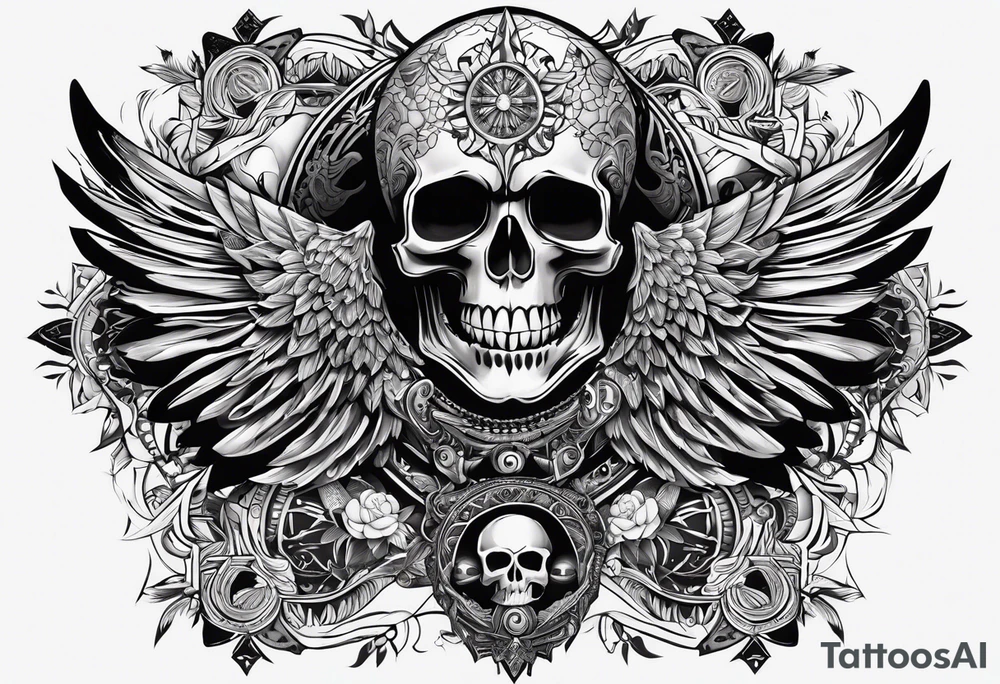 black kali, goddess pirate, alien, pachamama, valkrye, warrior, skull, lotus azul, wing, eagle, zenza resonance, stars, one side chest tattoo idea