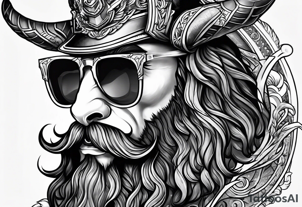 capricorn with beard and sunglasses tattoo idea