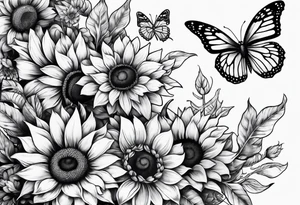 Half sleeve with sunflowers and butterflies tattoo idea