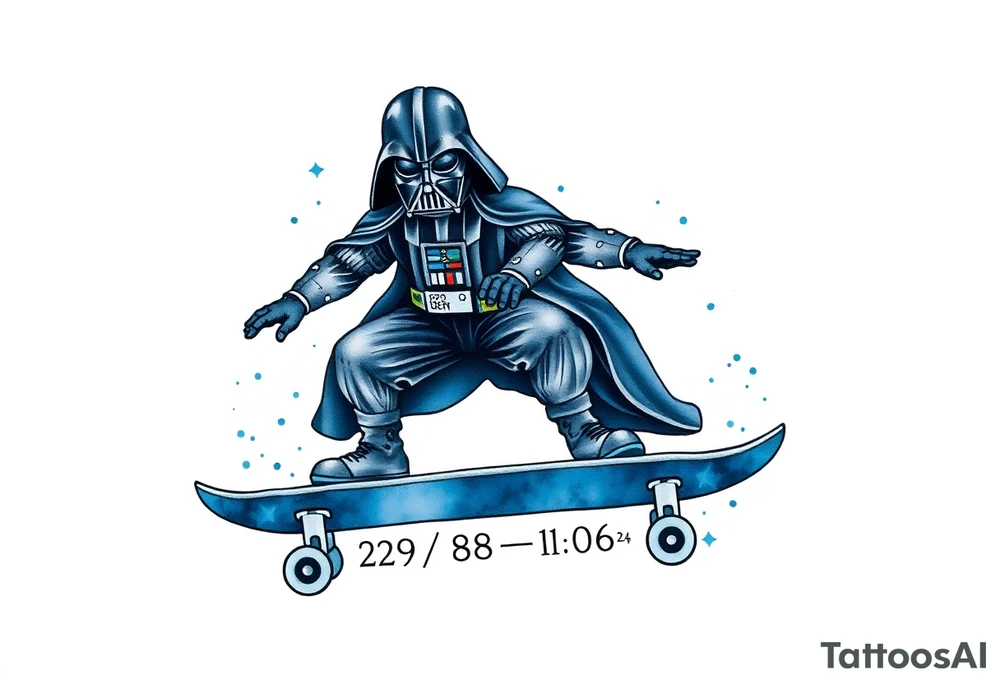 blue Skateboarding TALL Darth Vader
WORDS in star wars font "Darth Carter"
12/29/88-01/06/24 tattoo idea