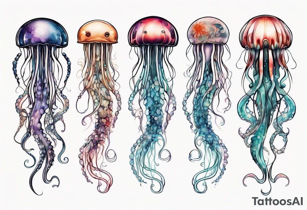Jellyfish with super long tentacles tattoo idea