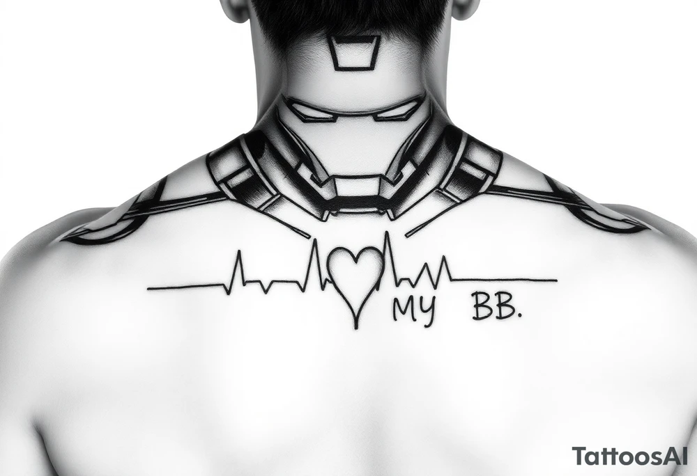 Ironman starting a heartbeat line, ending the words "MY BB tattoo idea