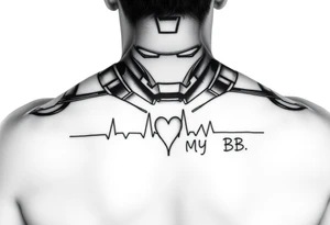 Ironman starting a heartbeat line, ending the words "MY BB tattoo idea