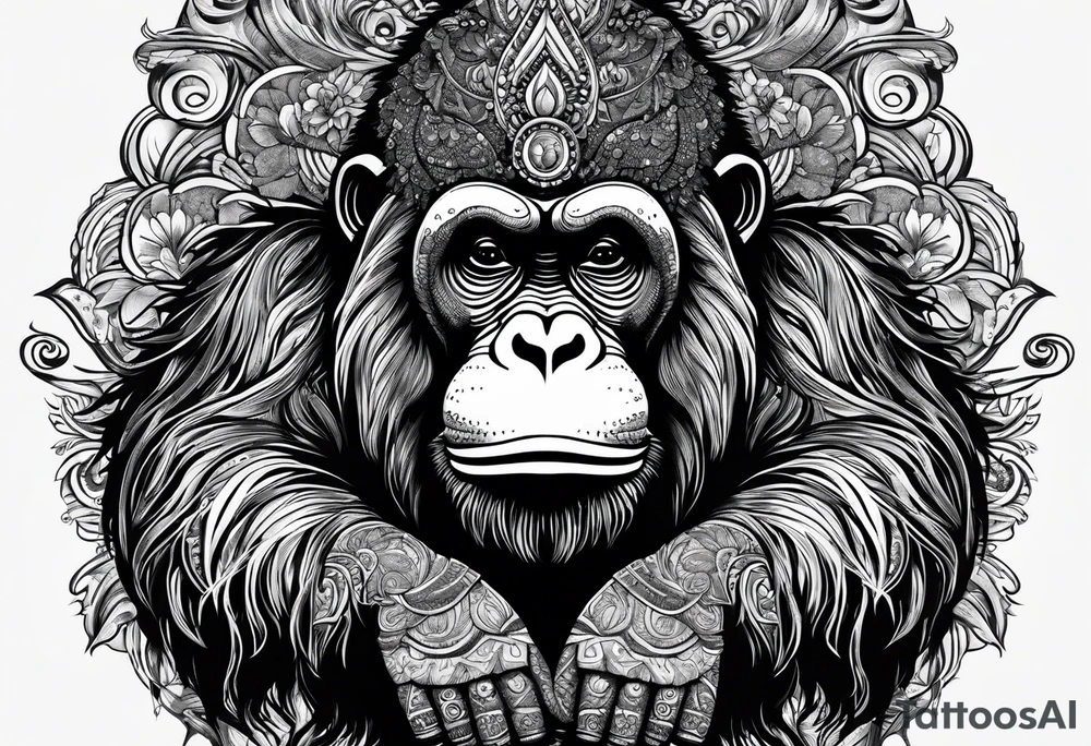 meditating orangutan, dark tattoo idea