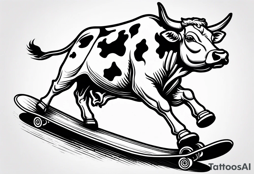 Cow riding skateboard tattoo idea