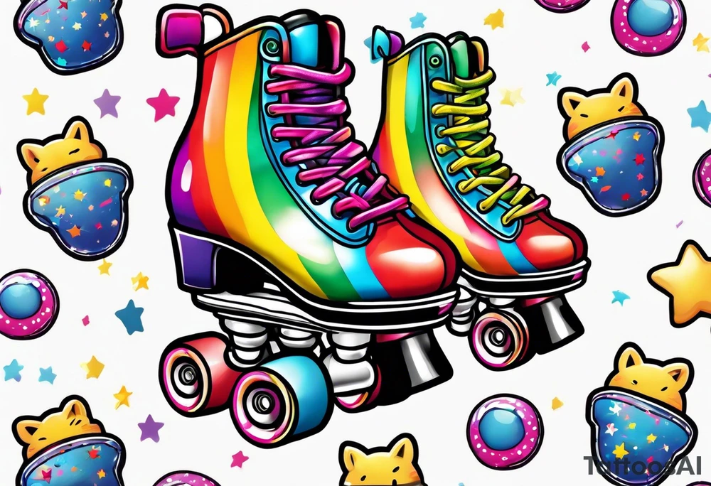 cute,  rainbow roller skates tattoo idea