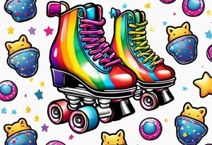 cute,  rainbow roller skates tattoo idea