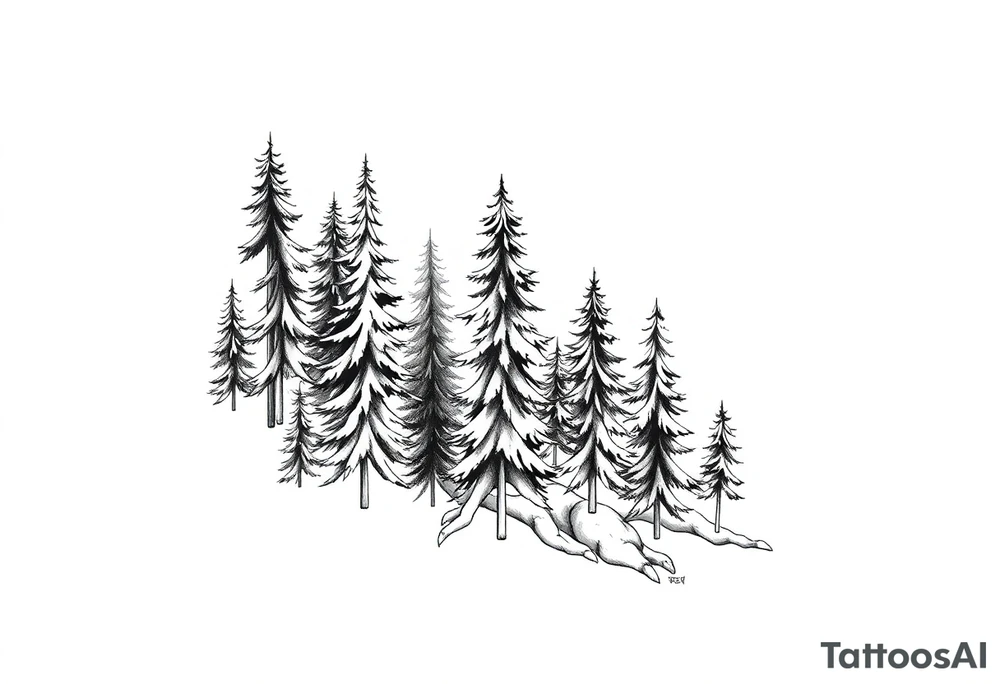 Coniferous forest tattoo sleeve black and gray tattoo idea Coniferous forest tattoo sleeve black and gray tattoo idea