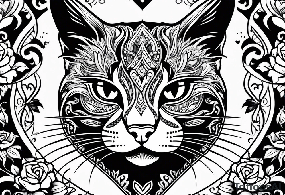 Cat and hearts tattoo idea