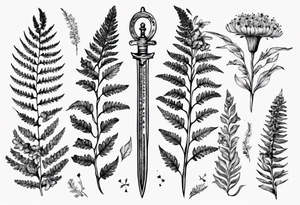 Sword fern and Vancouver island wildflowers tattoo idea