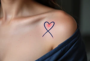 A navy blue infinity figure embracing a glowing coral pink heart at the top. tattoo idea