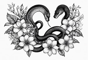 small simple snake with large flowers and long vines extending up and down tattoo idea