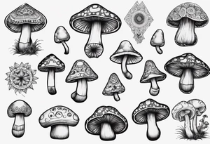mushrooms out of book, psychedelic, mandala tattoo idea