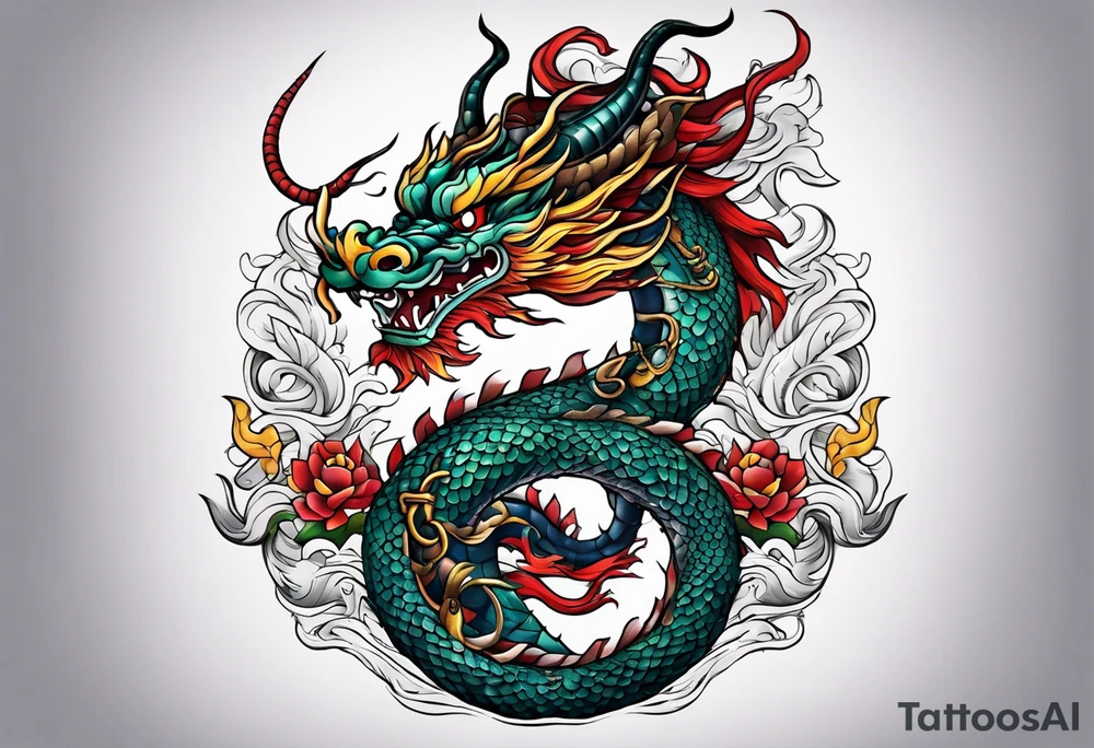 Create a detailed tattoo of Asian dragon wrapping around an anchor centered on taeguk. tattoo idea