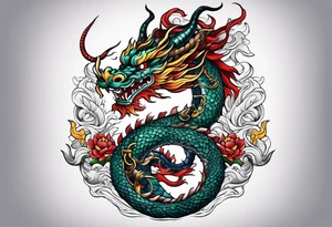 Create a detailed tattoo of Asian dragon wrapping around an anchor centered on taeguk. tattoo idea