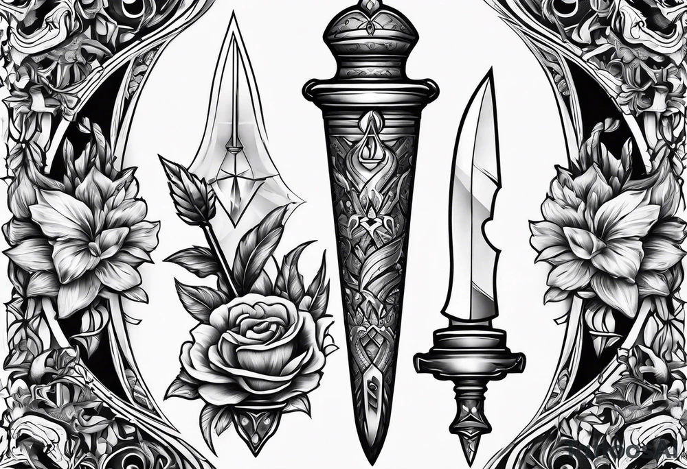Dagger with hourglass inside tattoo idea