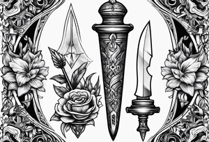 Dagger with hourglass inside tattoo idea
