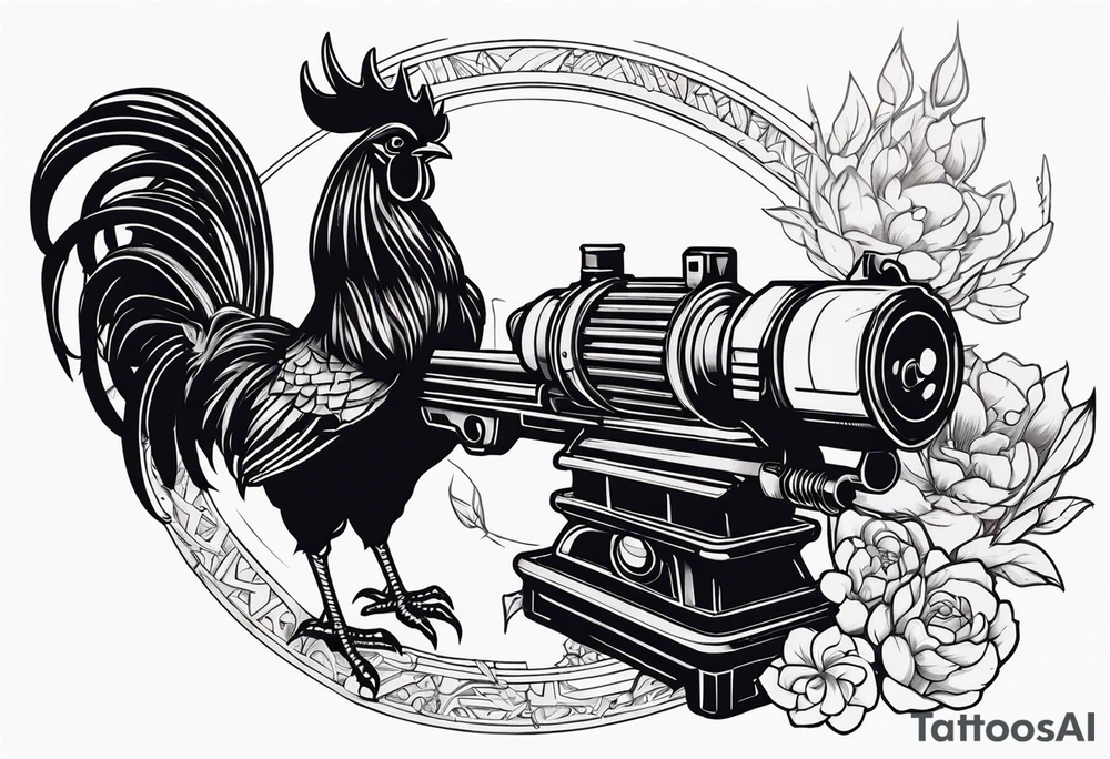 anime rooster holding a machine gun tattoo idea
