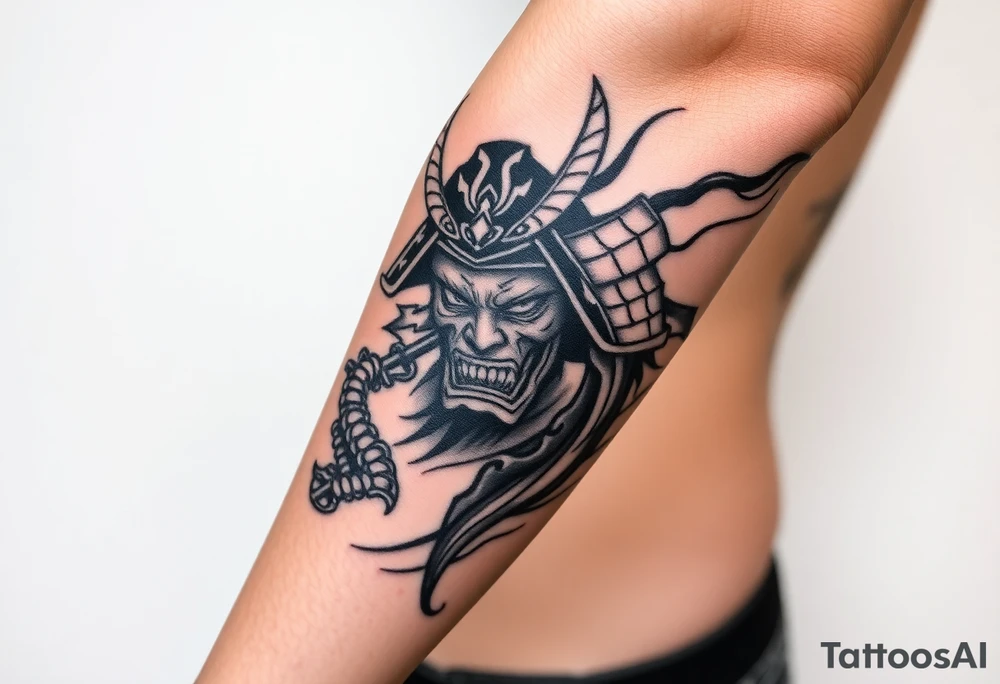Oni samurai arm sleeve tattoo idea