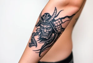 Oni samurai arm sleeve tattoo idea