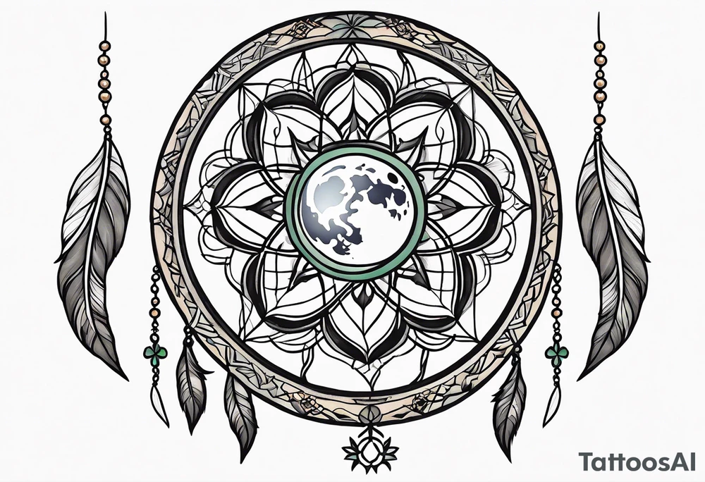 dreamcatcher，Including stars, moon, and Lucky clover tattoo idea